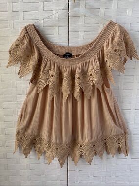 Boho 3X Tan Lace‎ Top Love University Cotton Boho Party Cowgirl Western Concert